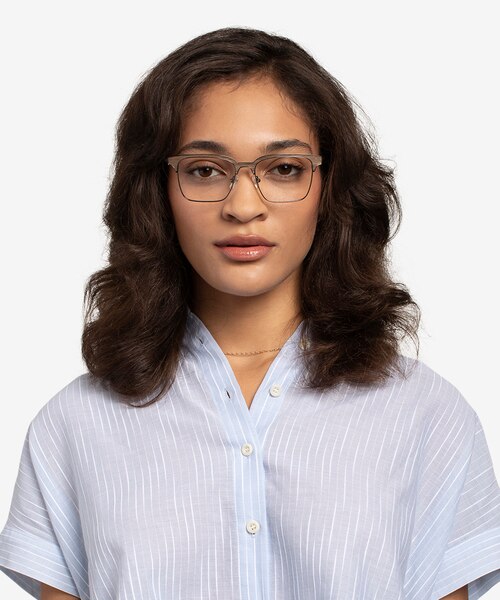 Evergreen Gunmetal & Wood Wood-textureEyeglass Frames for Women from EyeBuyDirect