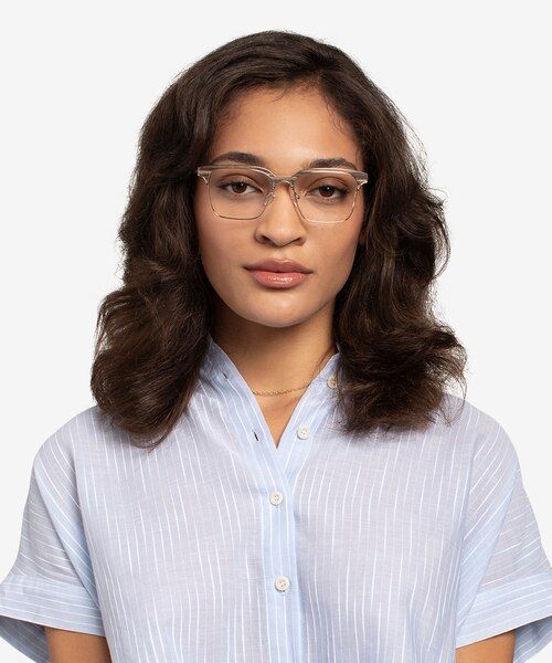 Evergreen Gold & Striped Wood Eco-friendlyEyeglass Frames for Women from EyeBuyDirect