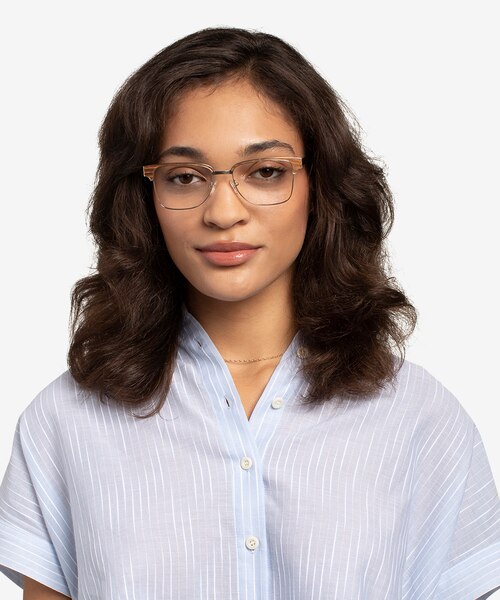 Biome Gold, Black & Light Wood AcetateEyeglass Frames for Women from EyeBuyDirect