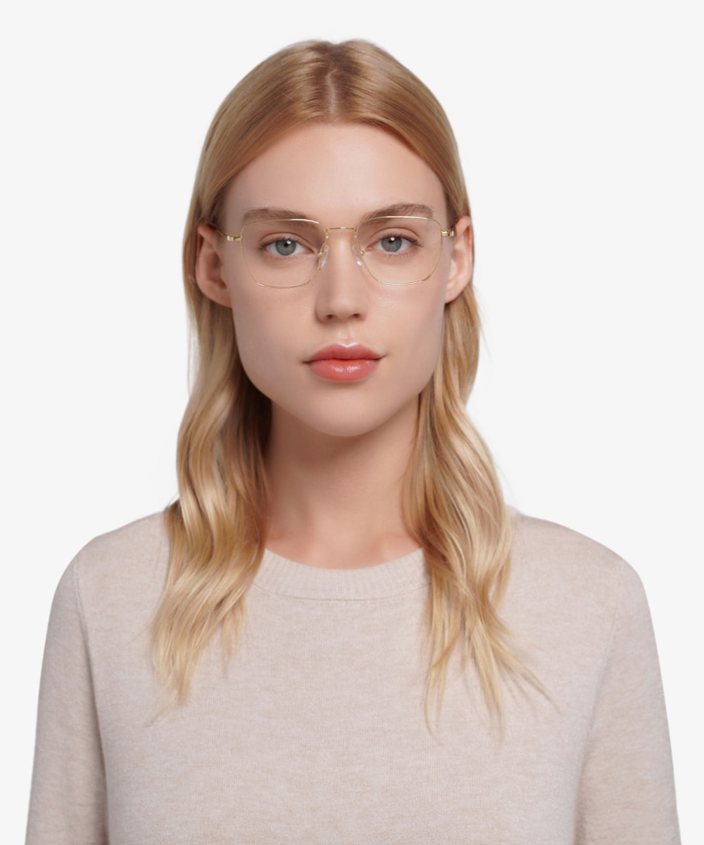 Future Rectangle Golden Full Rim Eyeglasses | Eyebuydirect