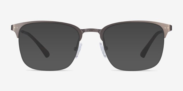 Quinton Gunmetal MetalEyeglass Frames from EyeBuyDirect, with Tinted Lenses