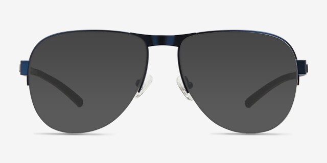 Schematic Blue MetalEyeglass Frames from EyeBuyDirect, with Tinted Lenses