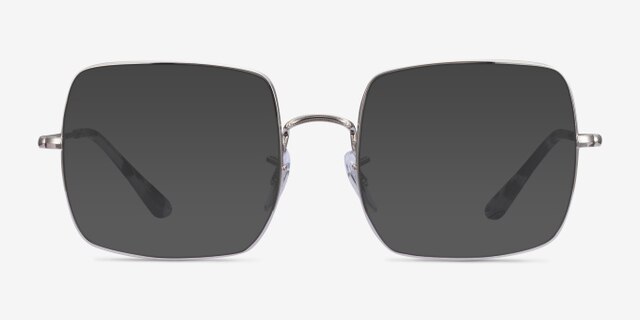 Ray-Ban Square Silver MetalEyeglass Frames from EyeBuyDirect, with Tinted Lenses