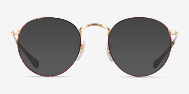 Ray-Ban RB3447V Round Gold Tortoise MetalEyeglass Frames from EyeBuyDirect, with Tinted Lenses