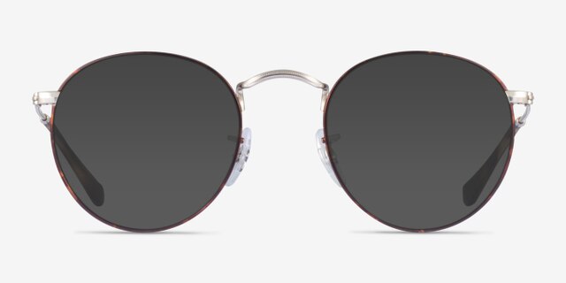 Ray-Ban RB3447V Round Silver Tortoise MetalEyeglass Frames from EyeBuyDirect, with Tinted Lenses