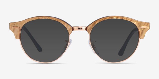 Ray-Ban RB4246V Clubround Wrinkled Beige On Blue AcetateEyeglass Frames from EyeBuyDirect, with Tinted Lenses
