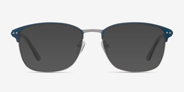 Arcadian Navy Silver MetalEyeglass Frames from EyeBuyDirect, with Tinted Lenses
