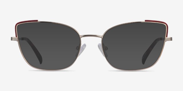Exquisite Light Gold Burgundy MetalEyeglass Frames from EyeBuyDirect, with Tinted Lenses