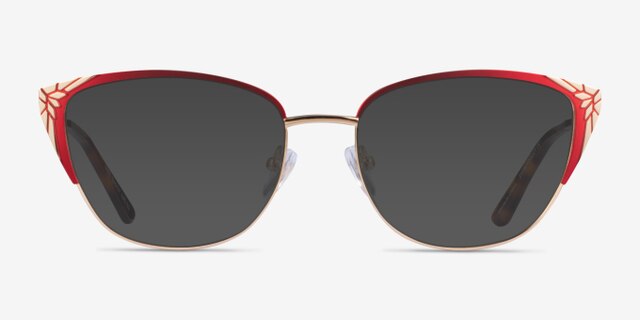 Ines Burgundy Gold MetalEyeglass Frames from EyeBuyDirect, with Tinted Lenses