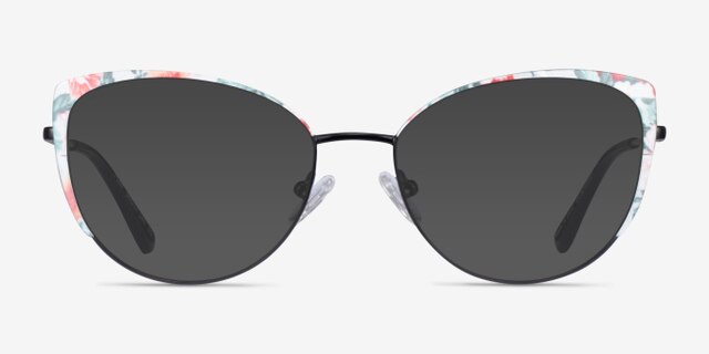 Posy Shiny Black Red Floral MétalMontures de lunettes de vue d'EyeBuyDirect, Avec des Verres Teintés
