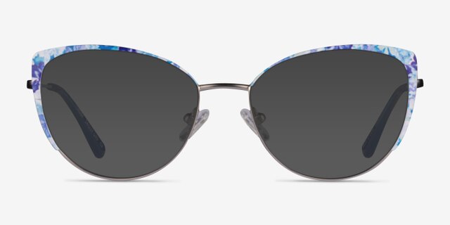 Posy Matt Silver Blue Floral MetalEyeglass Frames from EyeBuyDirect, with Tinted Lenses