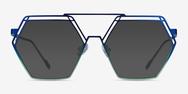 Cyber Blue Green MetalEyeglass Frames from EyeBuyDirect, with Tinted Lenses