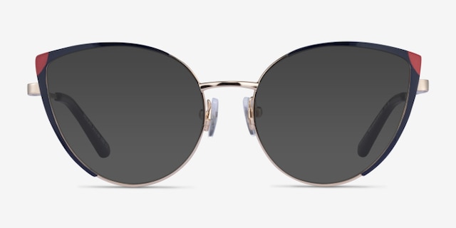 Delilah Shiny Gold Blue MetalEyeglass Frames from EyeBuyDirect, with Tinted Lenses