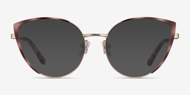 Delilah Matte Gold Tortoise MetalEyeglass Frames from EyeBuyDirect, with Tinted Lenses
