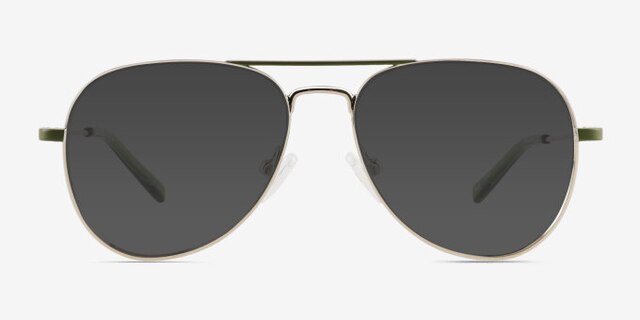 Buzz Shiny Silver Green MetalEyeglass Frames from EyeBuyDirect, with Tinted Lenses