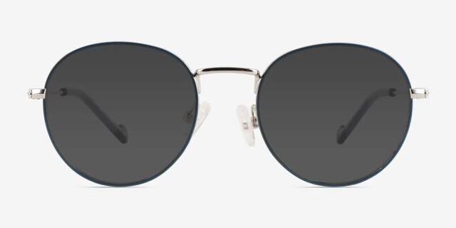 Wondrous Shiny Silver Blue MetalEyeglass Frames from EyeBuyDirect, with Tinted Lenses