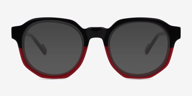 Vesper Black Red AcétateMontures de lunettes de vue d'EyeBuyDirect, Avec des Verres Teintés