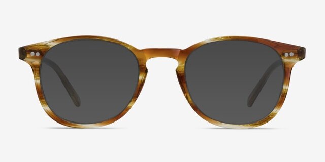 Symmetry Striped Caramel AcetateEyeglass Frames from EyeBuyDirect, with Tinted Lenses