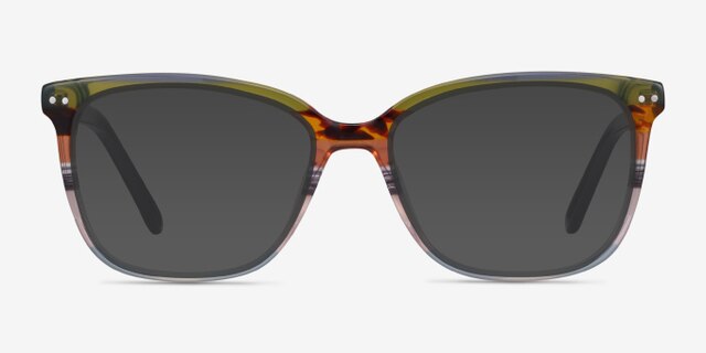 North Green Striped AcetateEyeglass Frames from EyeBuyDirect, with Tinted Lenses