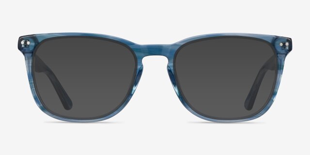 Gato Blue Striped AcetateEyeglass Frames from EyeBuyDirect, with Tinted Lenses