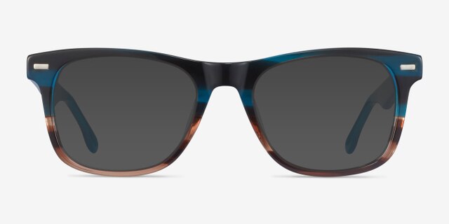 Caster Blue Striped AcetateEyeglass Frames from EyeBuyDirect, with Tinted Lenses