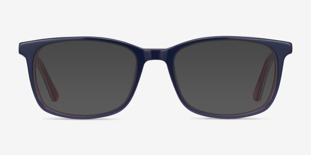 July Navy & Red AcetateEyeglass Frames from EyeBuyDirect, with Tinted Lenses
