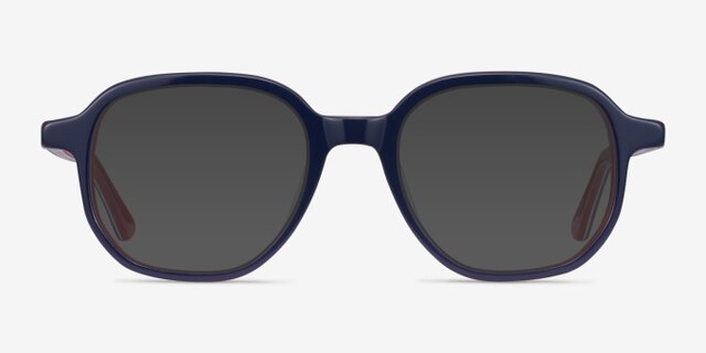 States Navy & Red AcetateEyeglass Frames from EyeBuyDirect, with Tinted Lenses