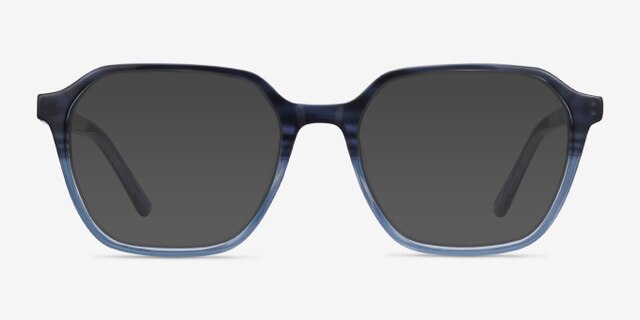 Glib Blue Striped AcetateEyeglass Frames from EyeBuyDirect, with Tinted Lenses