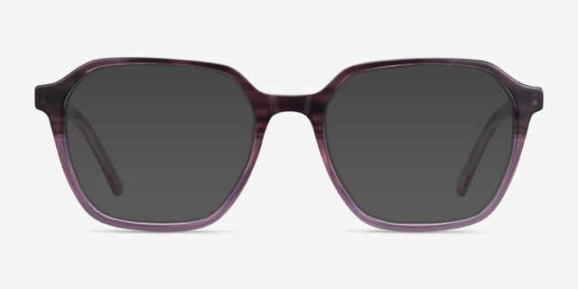 Glib Purple Striped AcetateEyeglass Frames from EyeBuyDirect, with Tinted Lenses