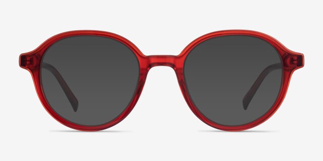 Satisfy Clear Red AcetateEyeglass Frames from EyeBuyDirect, with Tinted Lenses