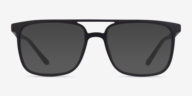 Between Matte Black PlasticEyeglass Frames from EyeBuyDirect, with Tinted Lenses