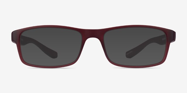 Over Dark Red PlasticEyeglass Frames from EyeBuyDirect, with Tinted Lenses