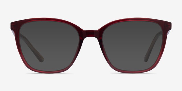 Identical Clear Red & Clear Brown PlasticEyeglass Frames from EyeBuyDirect, with Tinted Lenses