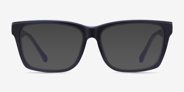 Shuffle Matte Black Blue AcetateEyeglass Frames from EyeBuyDirect, with Tinted Lenses