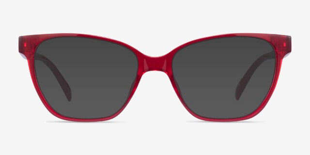 Almond Clear Red PlasticEyeglass Frames from EyeBuyDirect, with Tinted Lenses