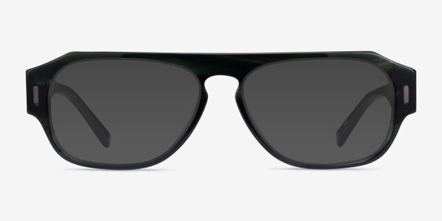 Tempo Green Striped AcetateEyeglass Frames from EyeBuyDirect, with Tinted Lenses