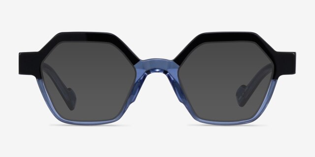 Hexed Black Clear Blue AcetateEyeglass Frames from EyeBuyDirect, with Tinted Lenses