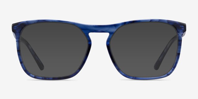 Amra Blue Striped AcetateEyeglass Frames from EyeBuyDirect, with Tinted Lenses