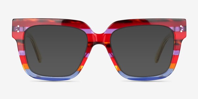 Vibrant Blue Red Rainbow AcetateEyeglass Frames from EyeBuyDirect, with Tinted Lenses