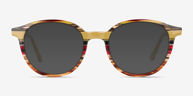 Expression Brown Yellow Striped AcetateEyeglass Frames from EyeBuyDirect, with Tinted Lenses