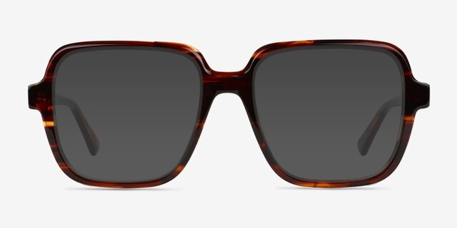 Saturday Brown Striped AcetateEyeglass Frames from EyeBuyDirect, with Tinted Lenses