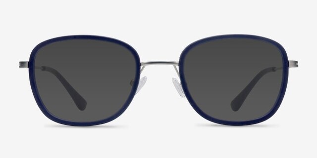 Trapeze Matte Navy AcétateMontures de lunettes de vue d'EyeBuyDirect, Avec des Verres Teintés