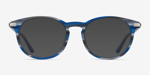 Mood Blue Striped AcetateEyeglass Frames from EyeBuyDirect, with Tinted Lenses
