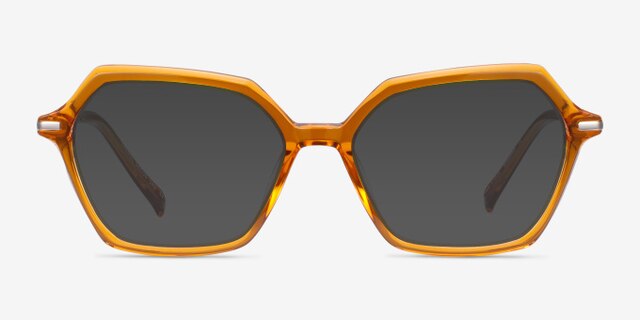 Carmel Mustard Acetate-metalEyeglass Frames from EyeBuyDirect, with Tinted Lenses