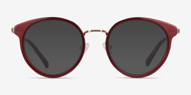Jezzie Burgundy & Gold Acetate-metalEyeglass Frames from EyeBuyDirect, with Tinted Lenses