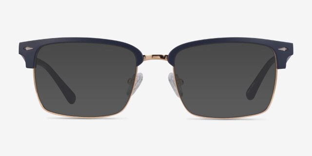 Renaissance Matte Blue & Gold MetalEyeglass Frames from EyeBuyDirect, with Tinted Lenses