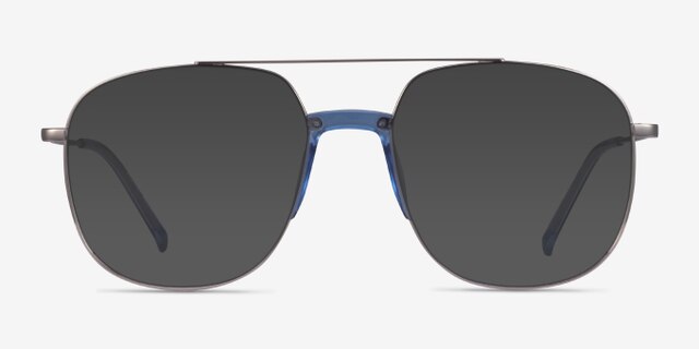 Subject Silver & Clear Blue Acetate-metalEyeglass Frames from EyeBuyDirect, with Tinted Lenses
