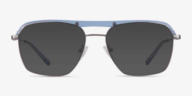 Dynamo Clear Blue & Gunmetal Acetate-metalEyeglass Frames from EyeBuyDirect, with Tinted Lenses