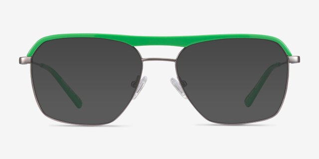 Dynamo Green & Gunmetal Acetate-metalEyeglass Frames from EyeBuyDirect, with Tinted Lenses