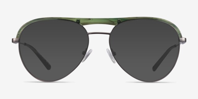 Mission Green Striped & Gunmetal Acetate-metalMontures de lunettes de vue d'EyeBuyDirect, Avec des Verres Teintés